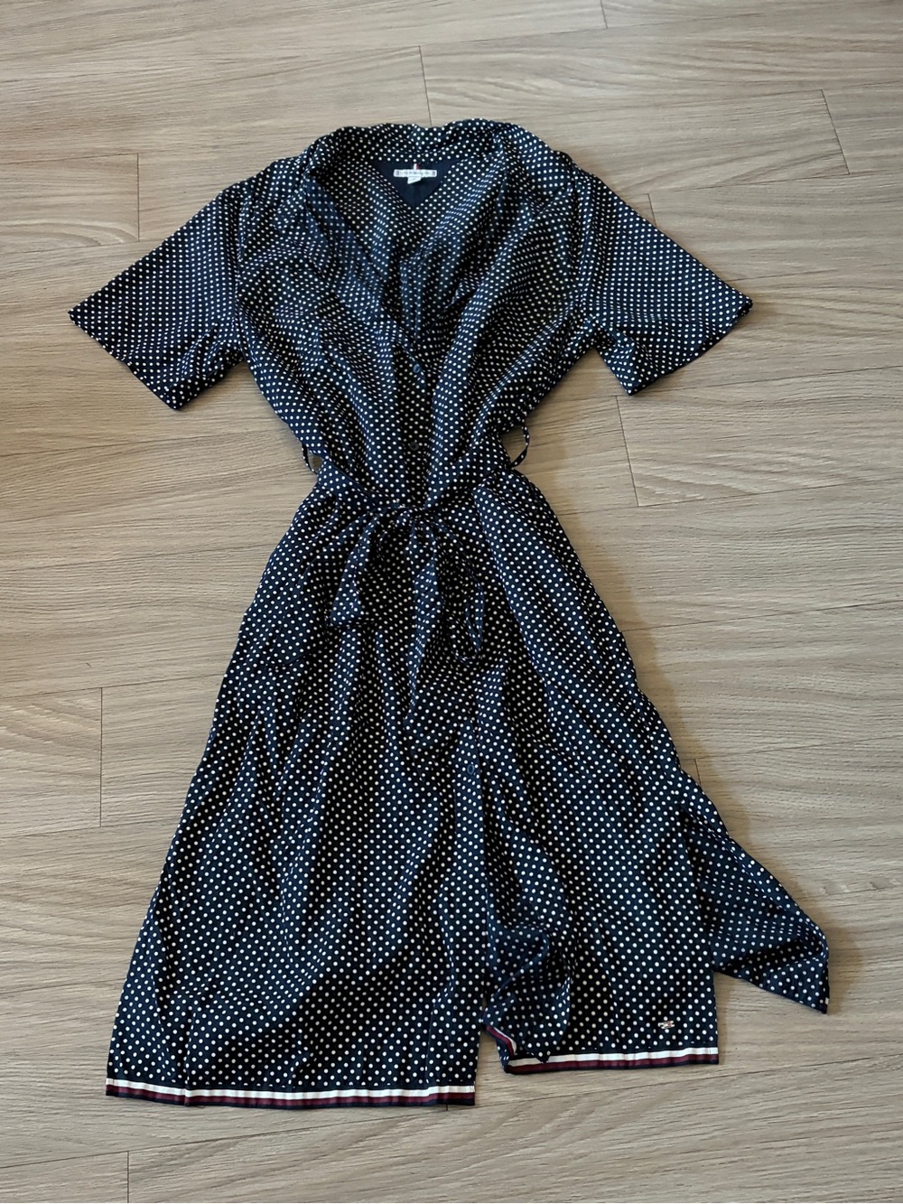 Tommy Hilfiger Navy Polka Dot Wrap Midi Dress